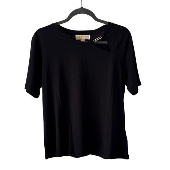 Michael Kors NWT Sz L Black Short Sleeve w/cutout at collar hem - Picture 1 of 9